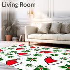 Red Santa Hats Green Holly Festive Rug