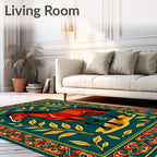 Red Horse Golden Foliage Teal Border Rug