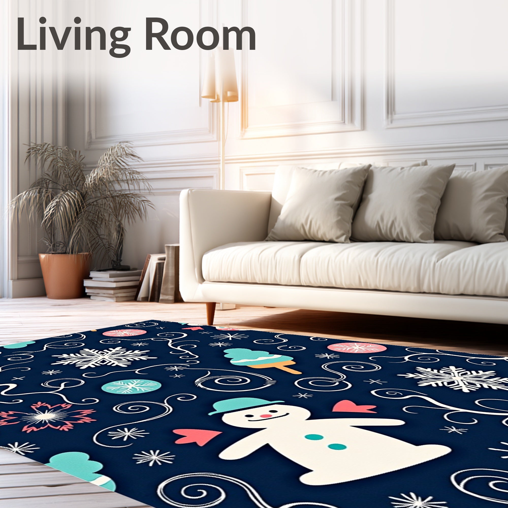 Whimsical Snowman Snowflake Swirls Rug