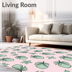 Pale Pink Green Leaf Collage Rug