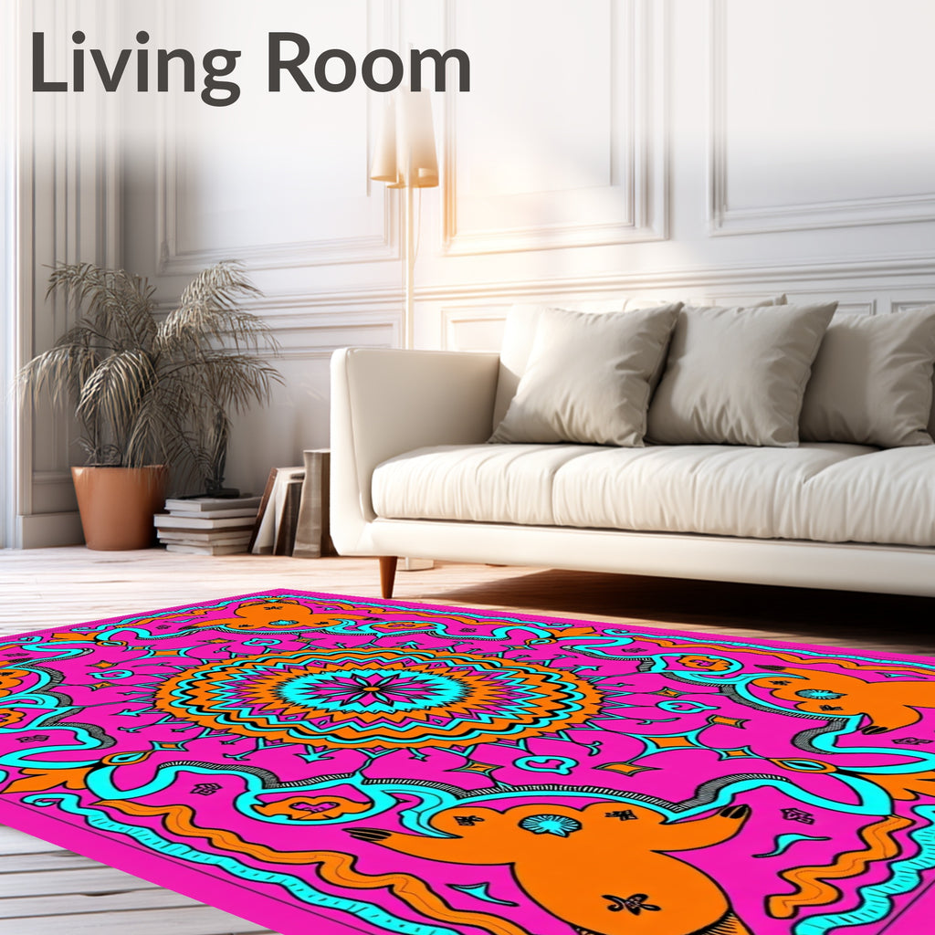 Vibrant Pink Orange Mandala Bloom Rug