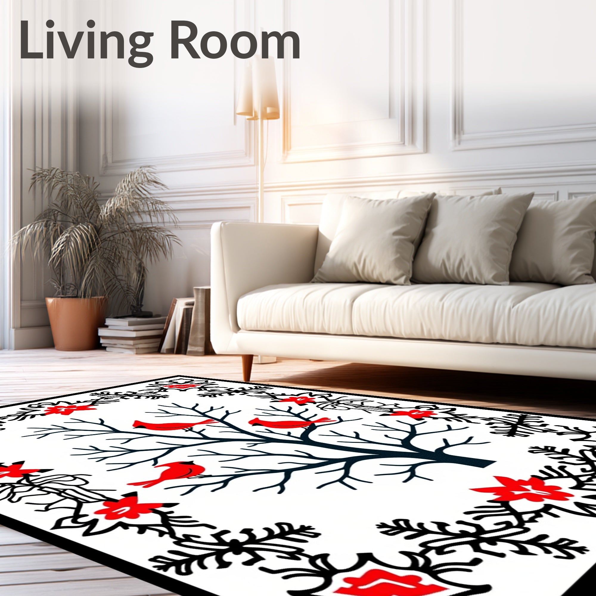 Winter Cardinals Tree Red Snowflakes Rug