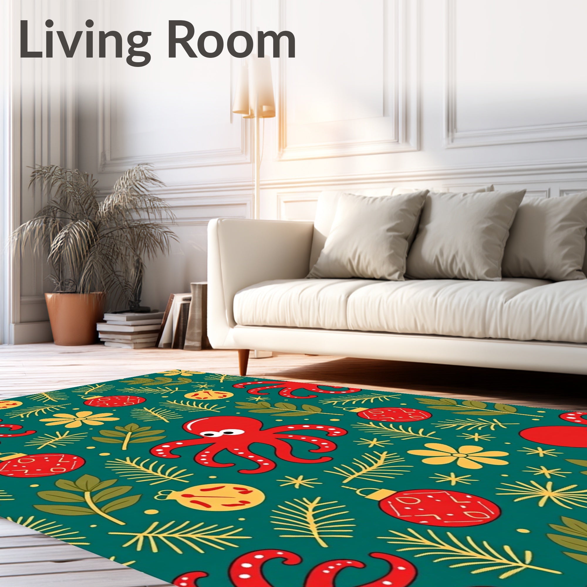 Red Octopus Christmas Ornament Foliage Rug