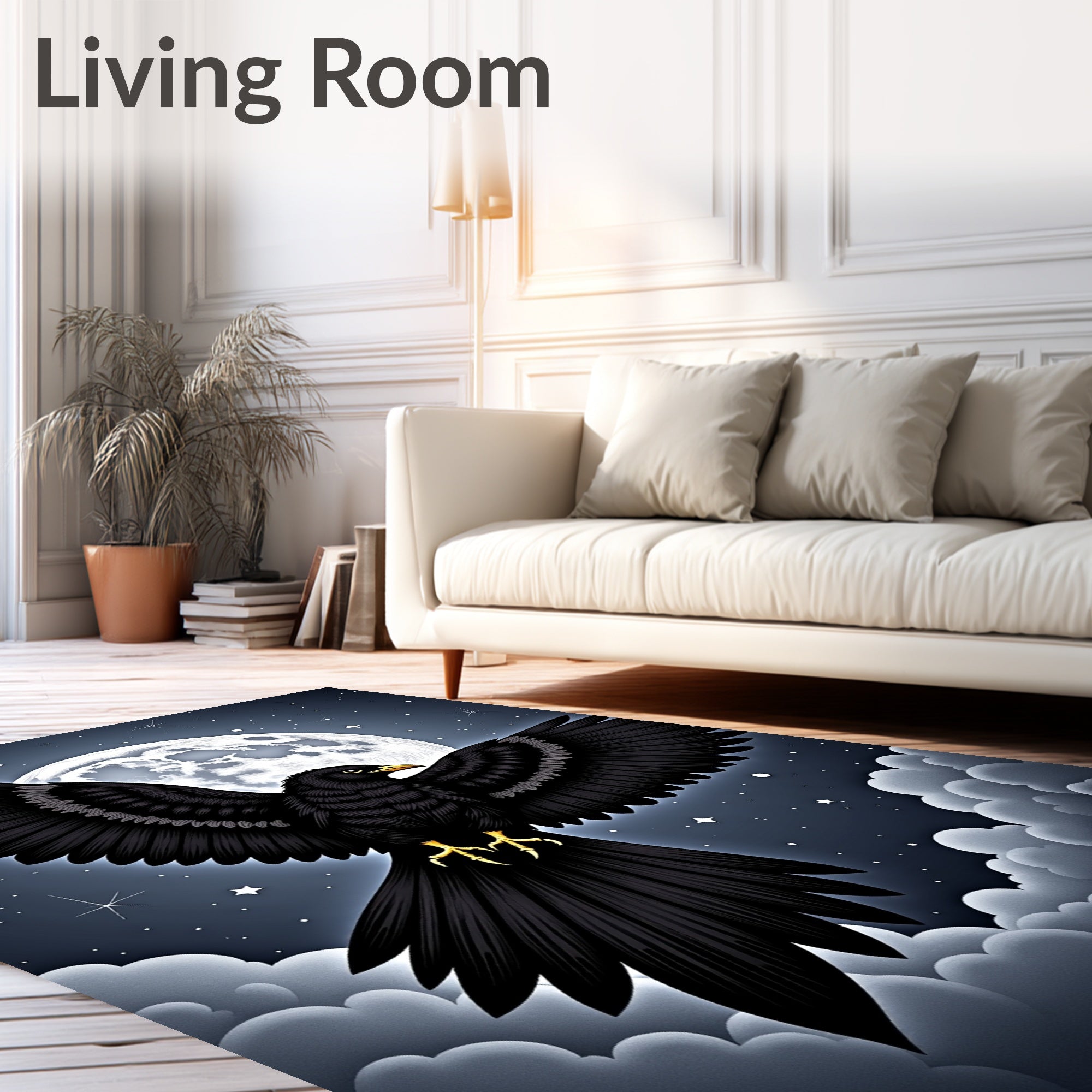 Night Black Bird Moon Sky Rug