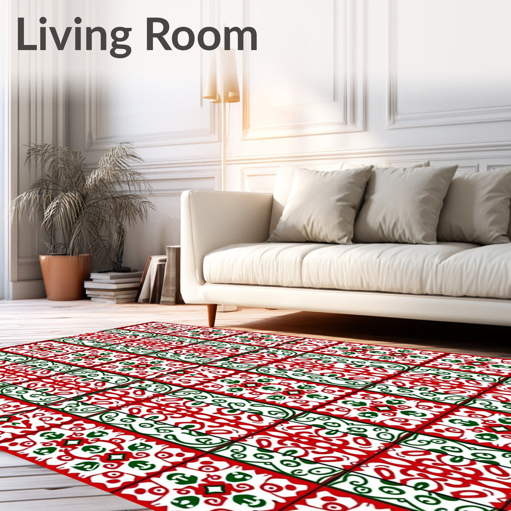 Red Green Ornate Geometric Medallion Rug