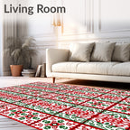 Red Green Ornate Geometric Medallion Rug