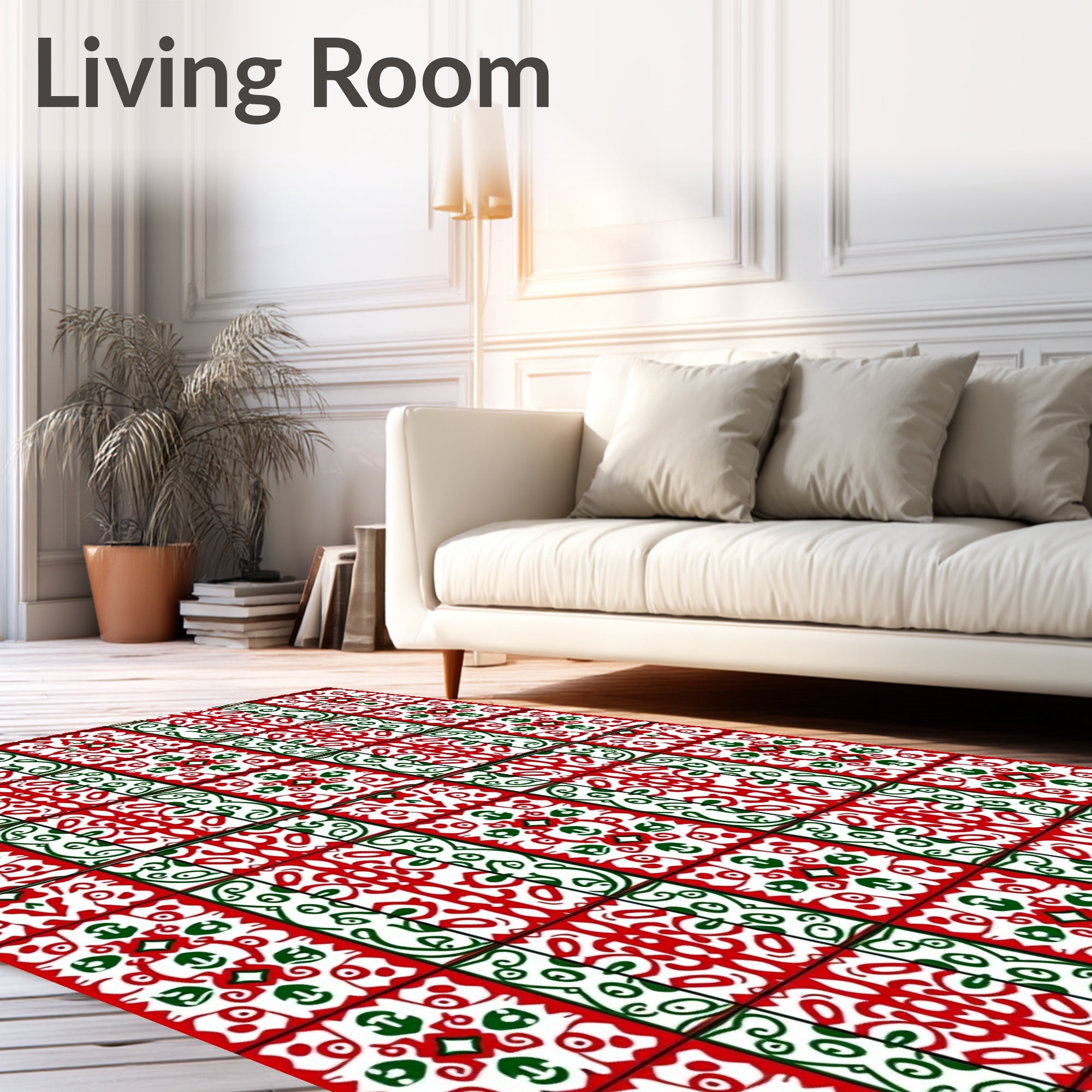 Red Green Ornate Geometric Medallion Rug