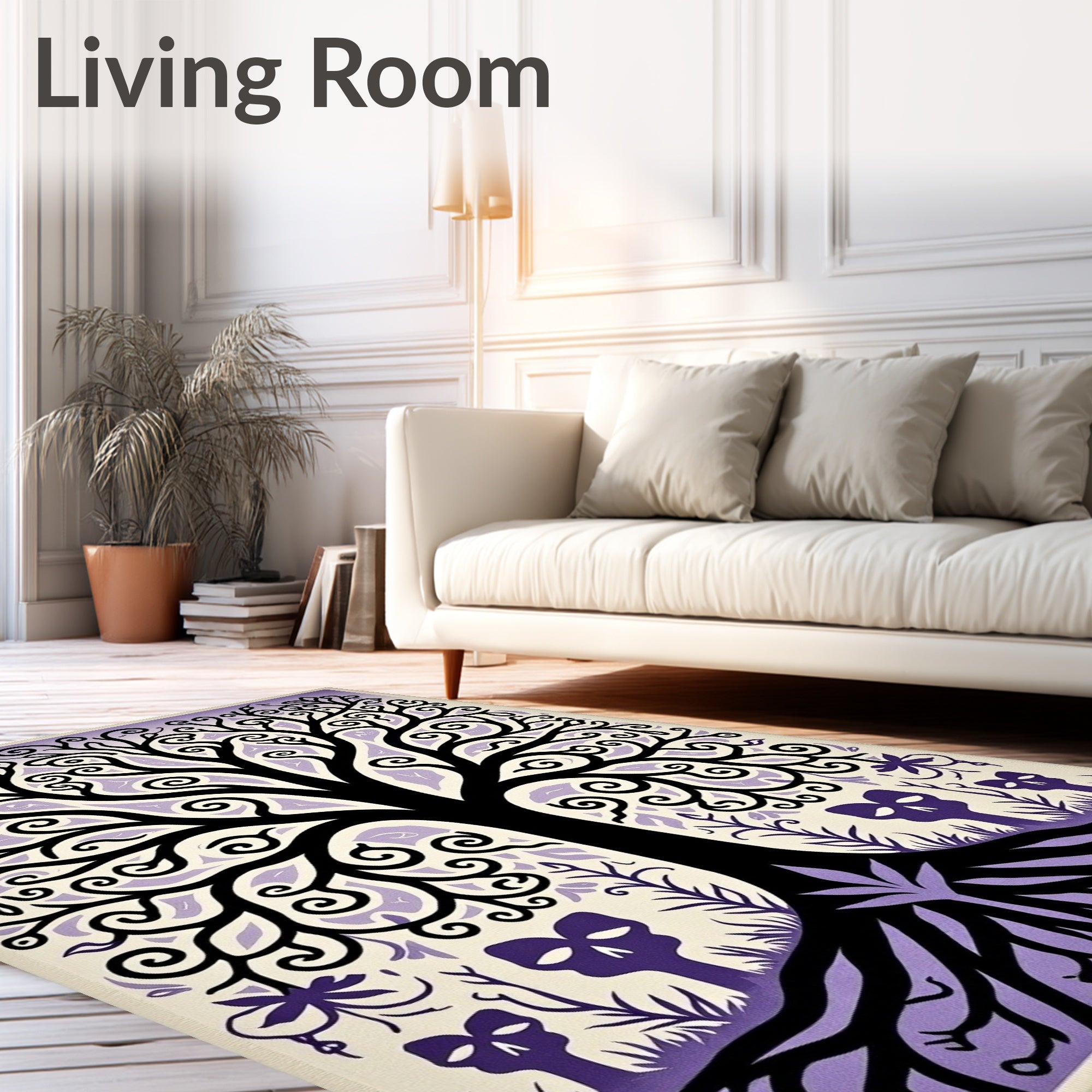 Whimsical Purple Skull Tree Roots Rug