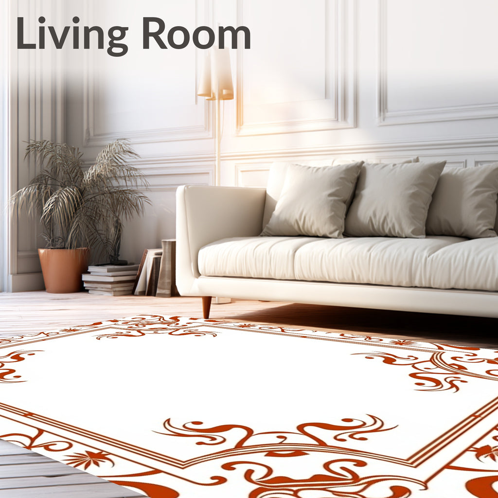 Ornate Terra Cotta Floral Scroll Frame Rug