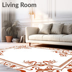 Ornate Terra Cotta Floral Scroll Frame Rug