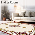 Deep Red Golden Damask Ornament Rug