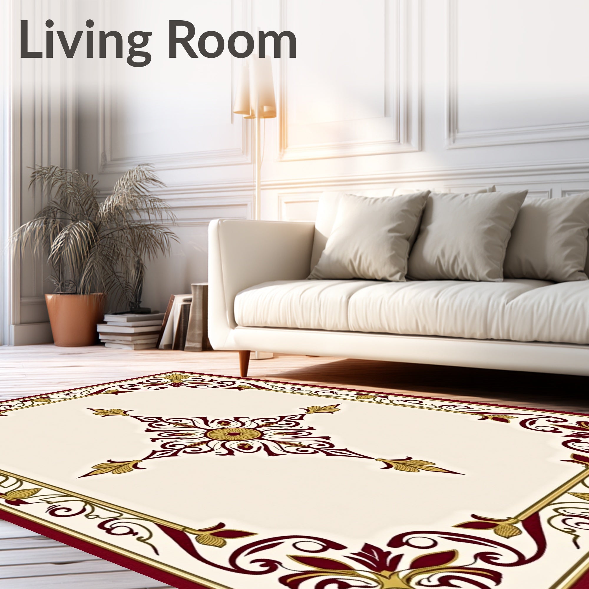 Deep Red Golden Damask Ornament Rug