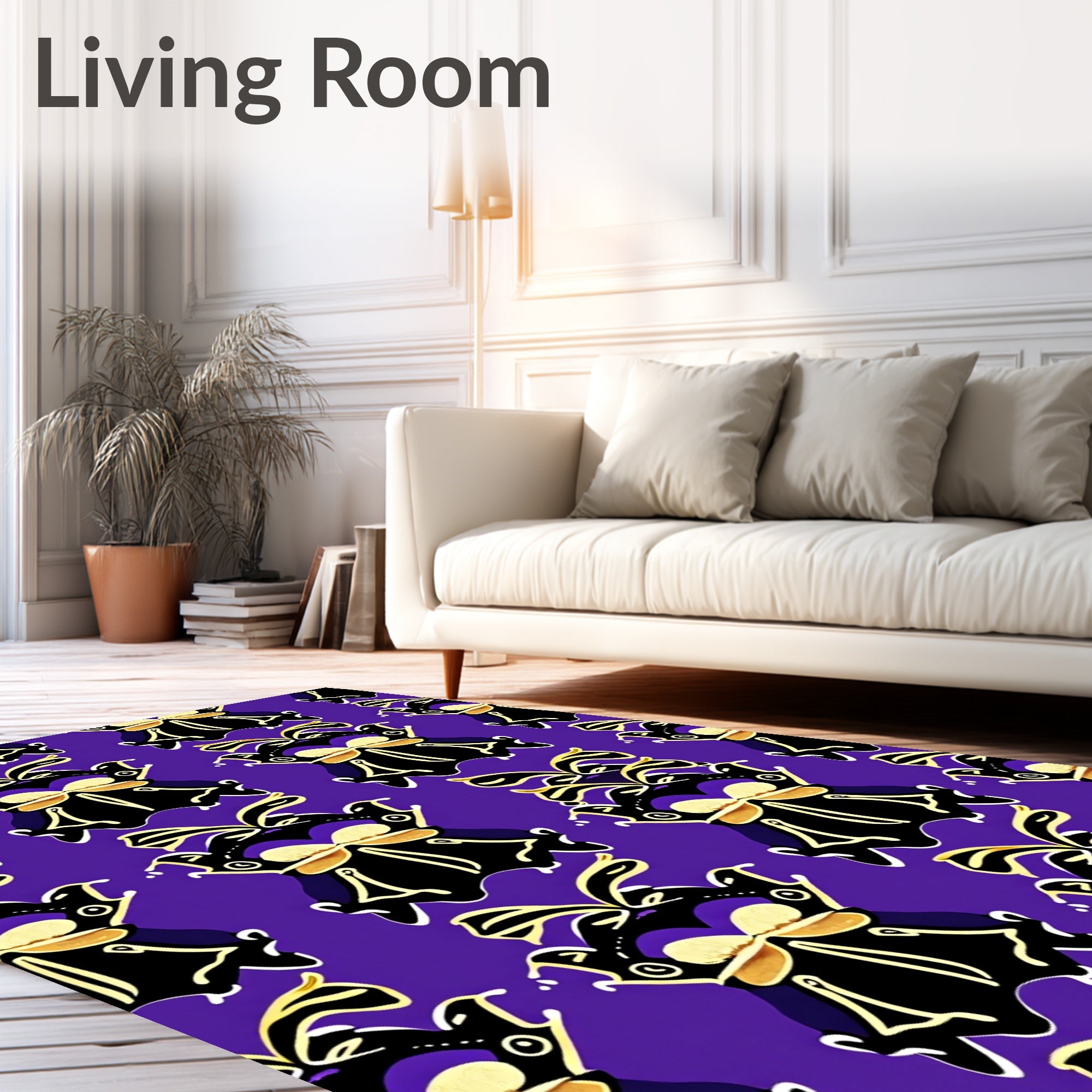 Purple Black Golden Winged Creature Rug