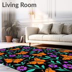 Vibrant Orange Butterfly Floral Garden Rug