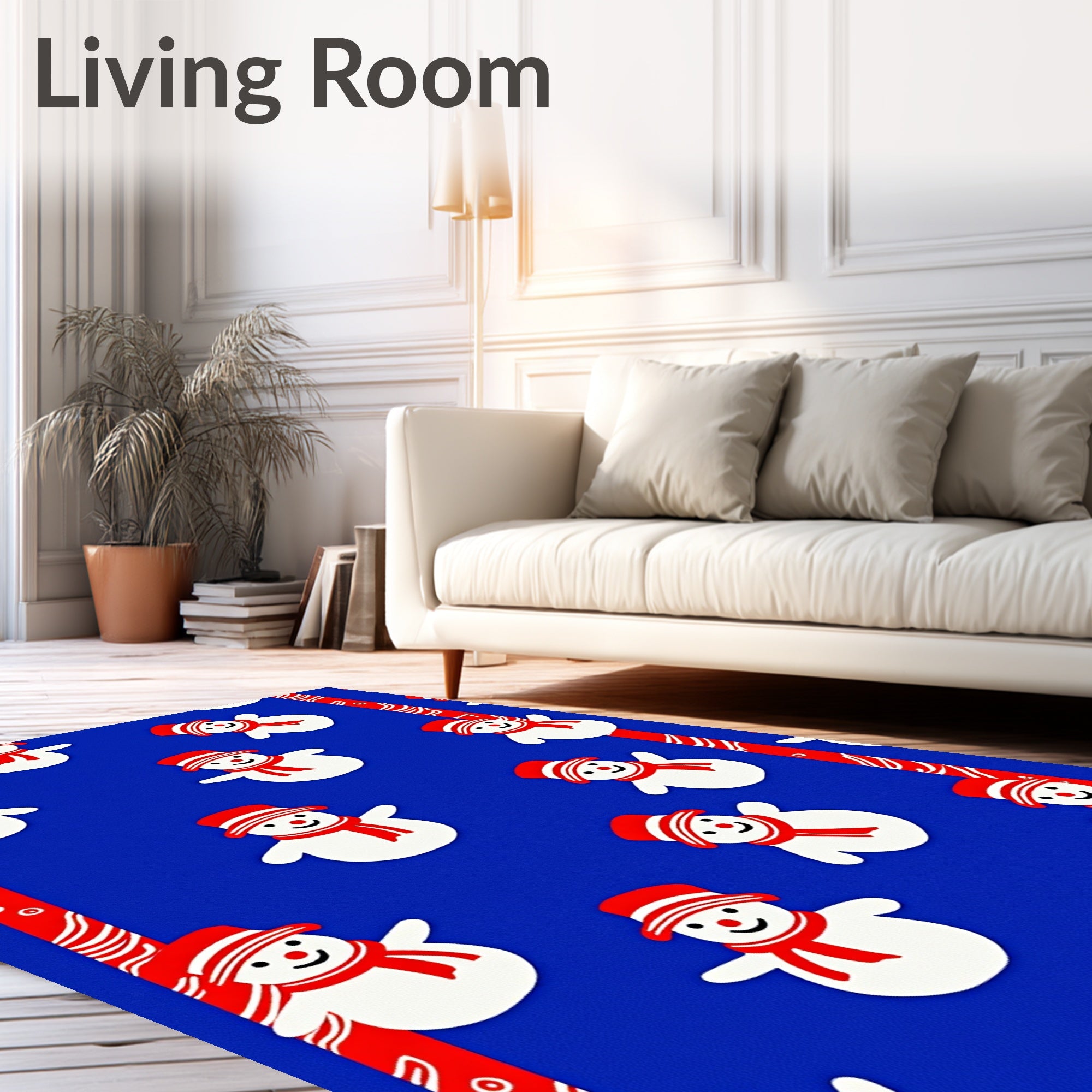 Whimsical Snowman Red Hat Scarf Rug