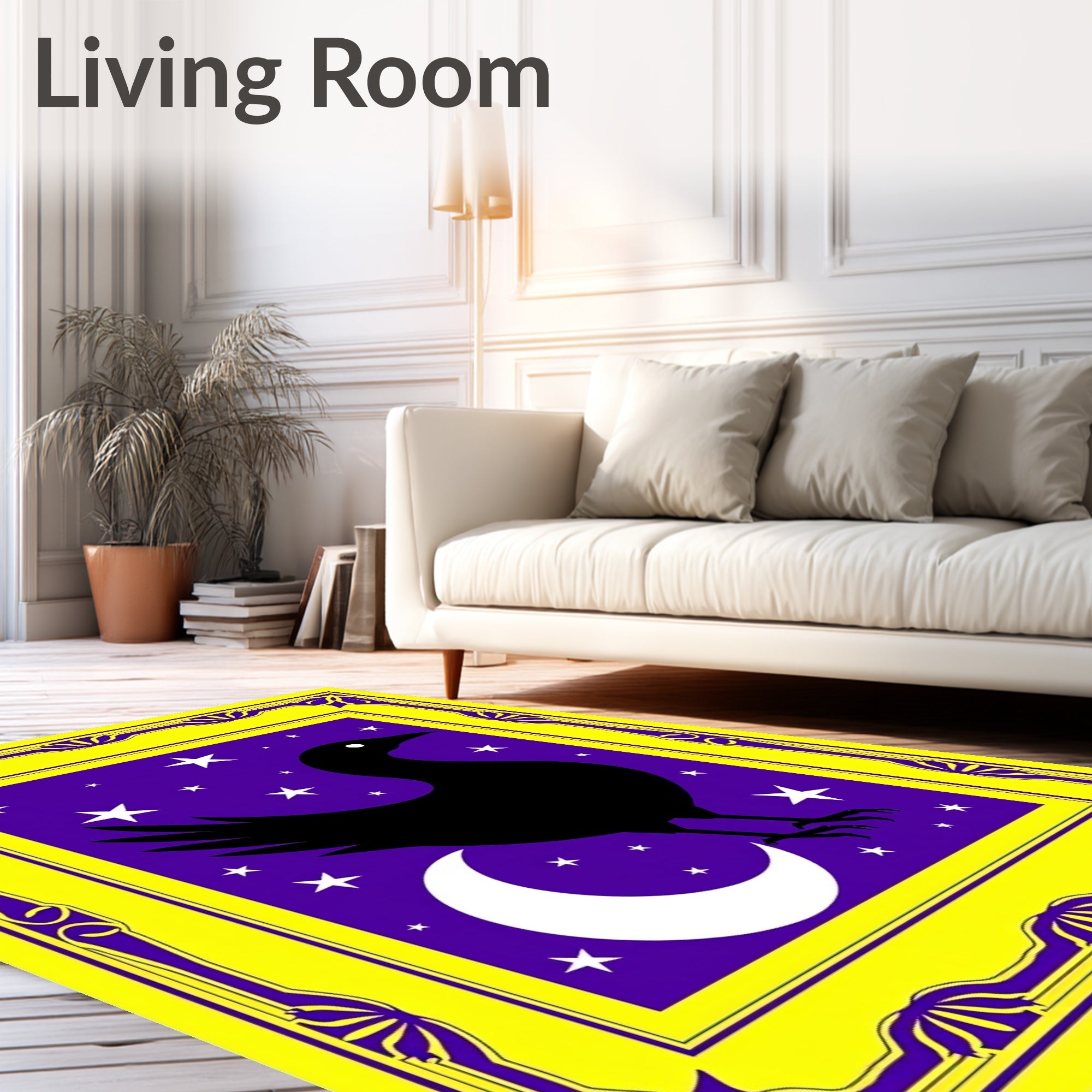 Black Crow Moon Stars Frame Rug