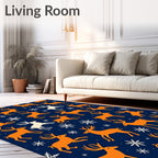 Orange Deer with Snowflakes on Navy Rug