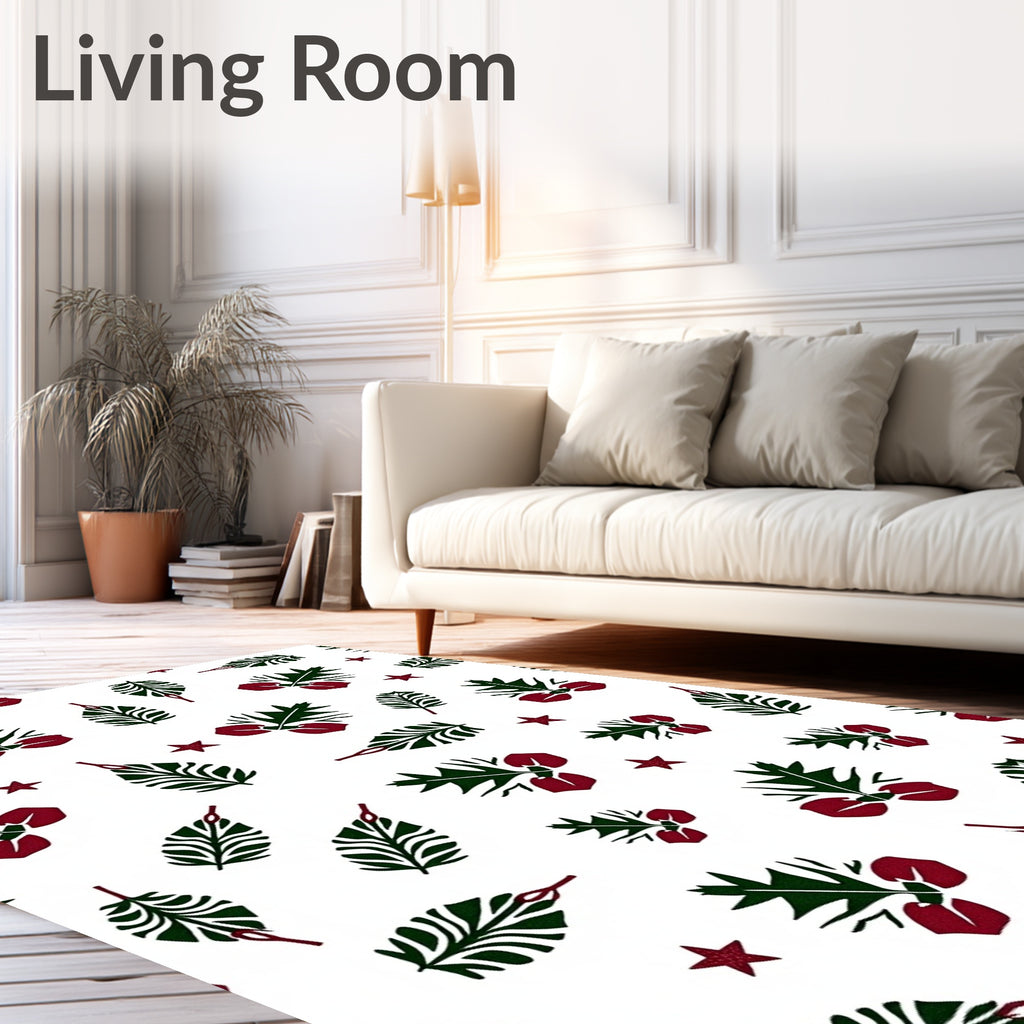 Classic Green Red Holly Stars Rug