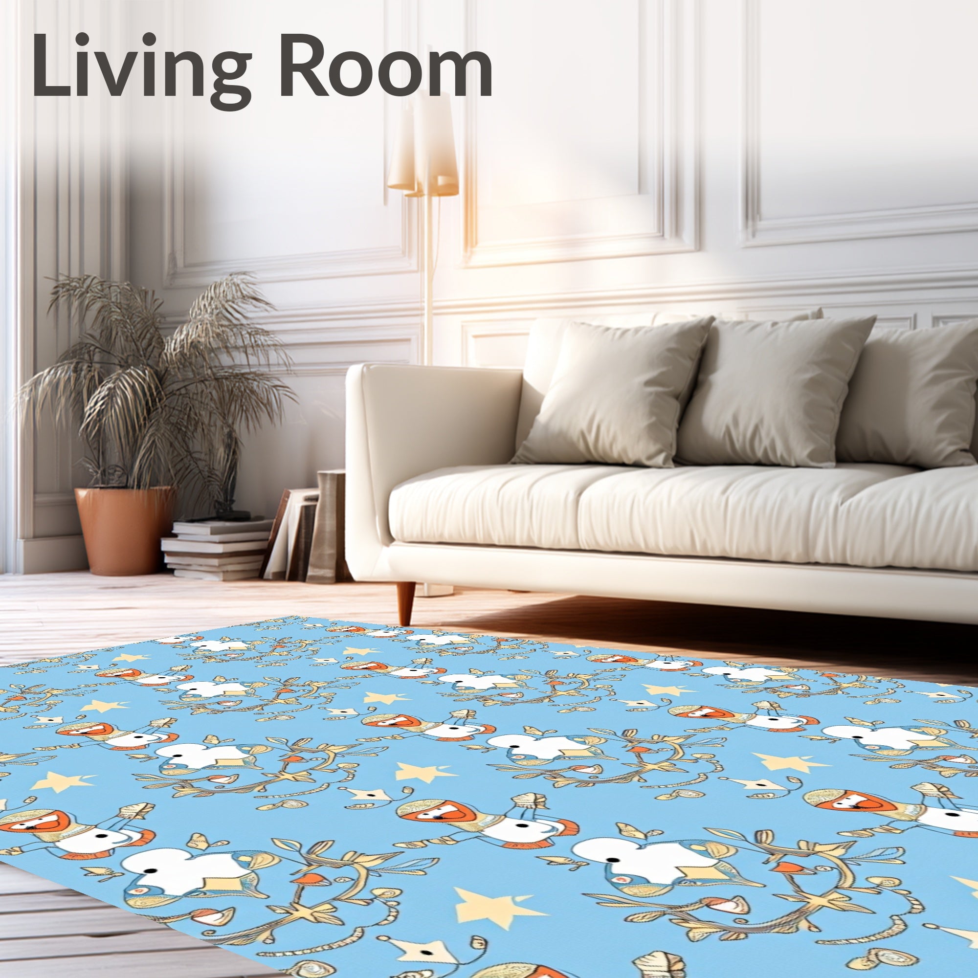 Whimsical Snowman Yellow Stars Blue Rug