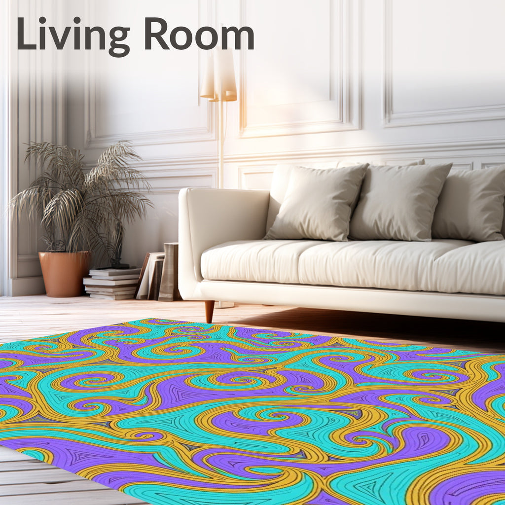 Purple Teal Gold Swirl Abstract Rug