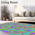Purple Teal Gold Swirl Abstract Rug