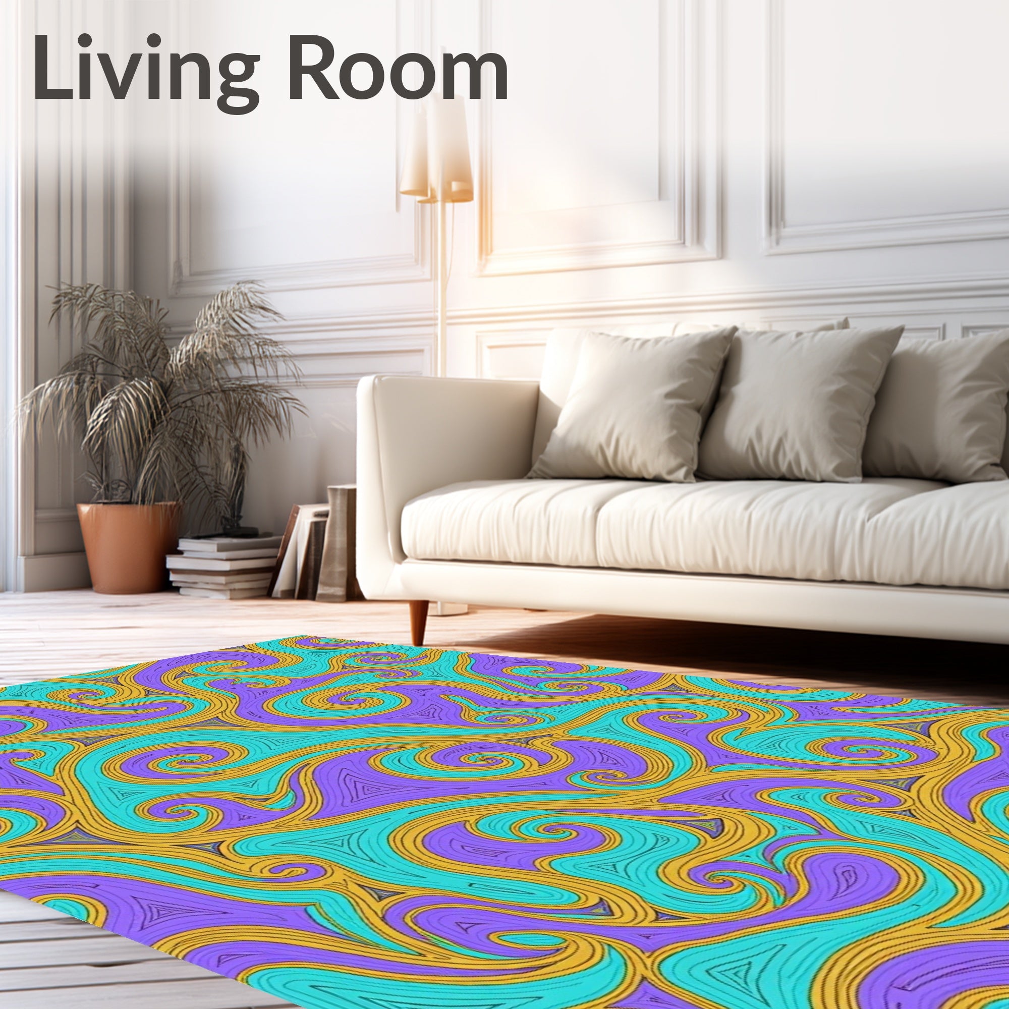 Purple Teal Gold Swirl Abstract Rug