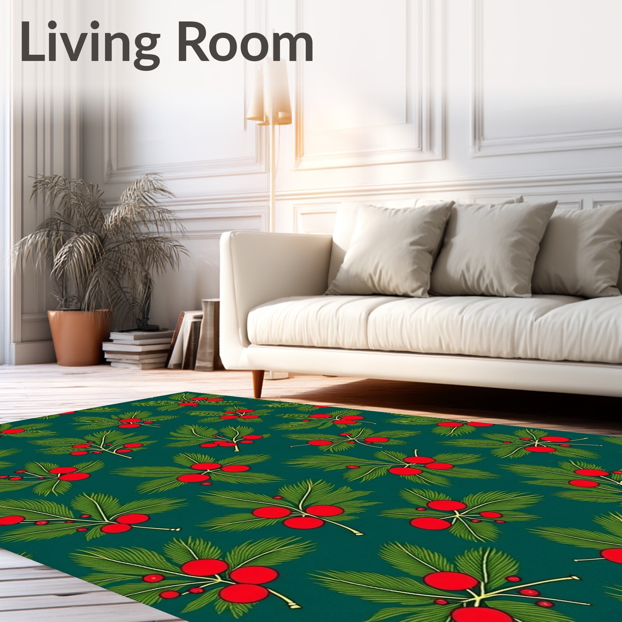Festive Green Pine Berry Scatter Rug