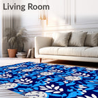 Deep Blue White Leaf Medallion Rug