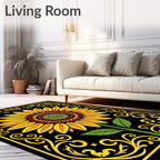 Golden Yellow Sunflower Black Floral Border Rug