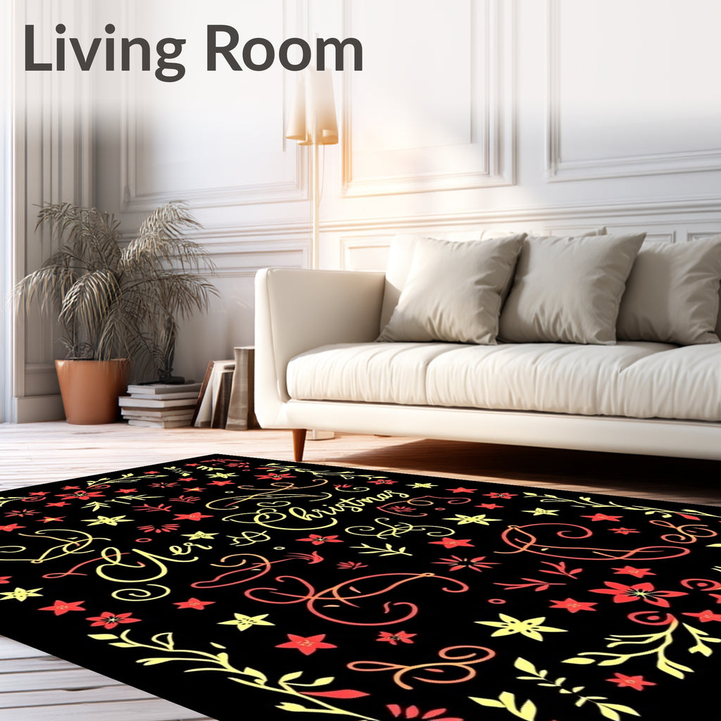 Festive Red Yellow Floral Borders Rug