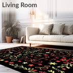 Festive Red Yellow Floral Borders Rug