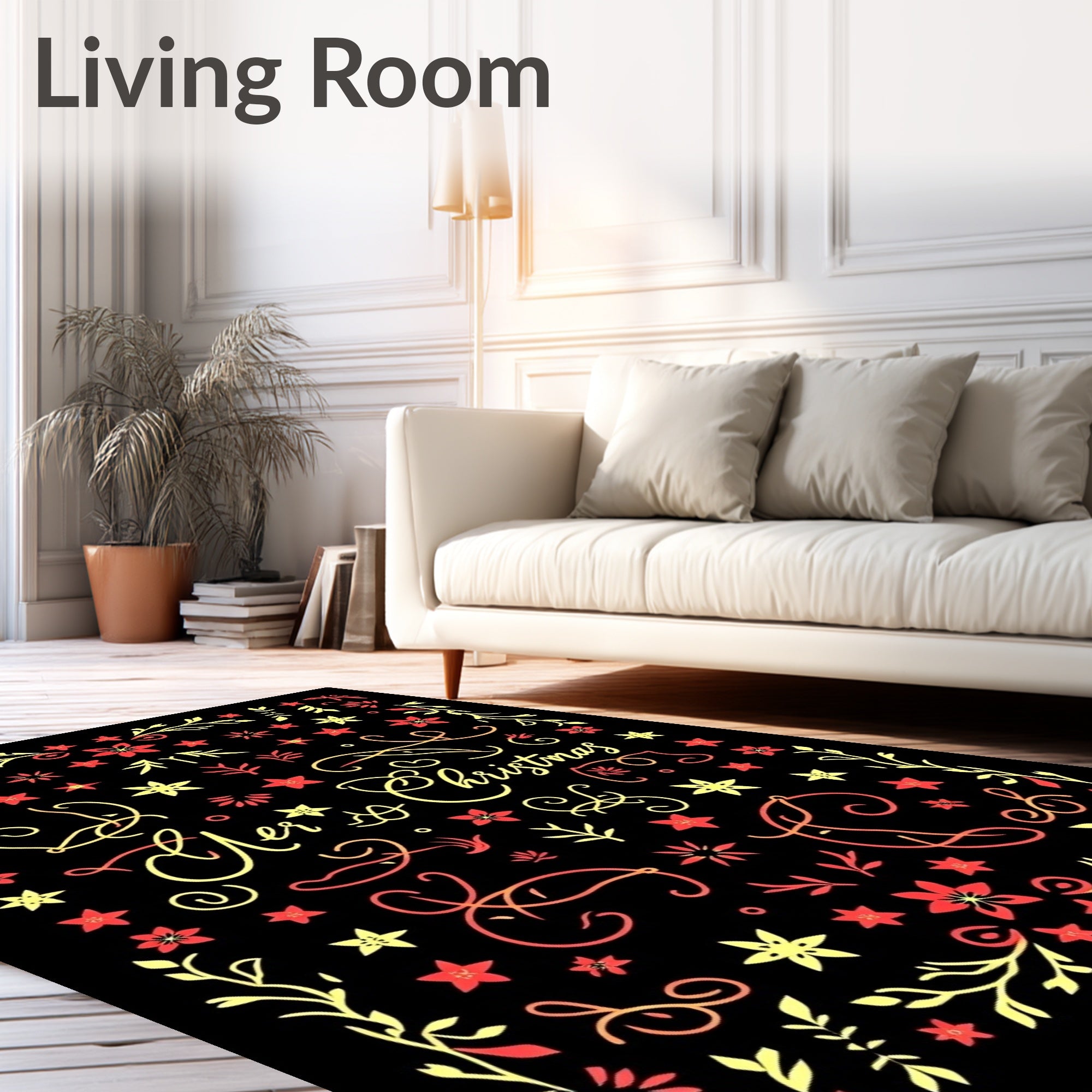 Festive Red Yellow Floral Borders Rug