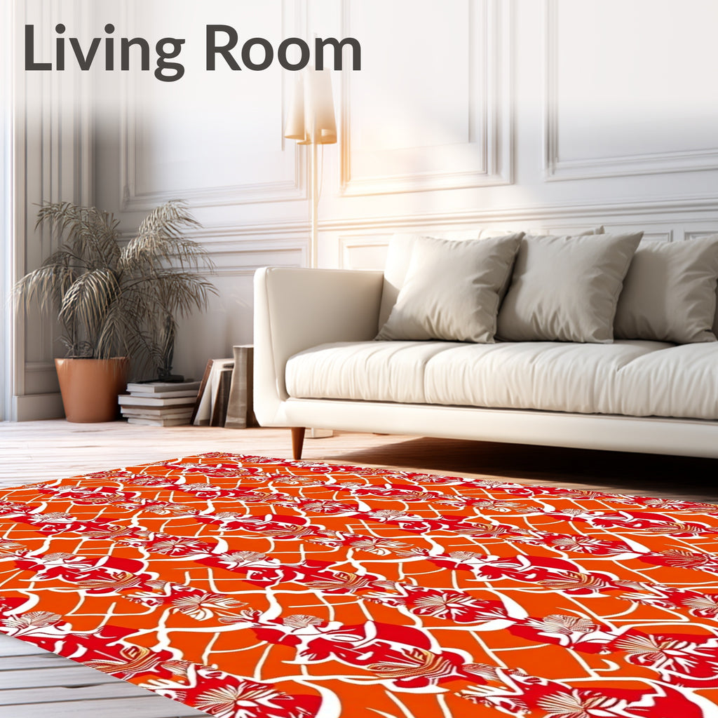 Bold Red Orange Floral Lattice Rug