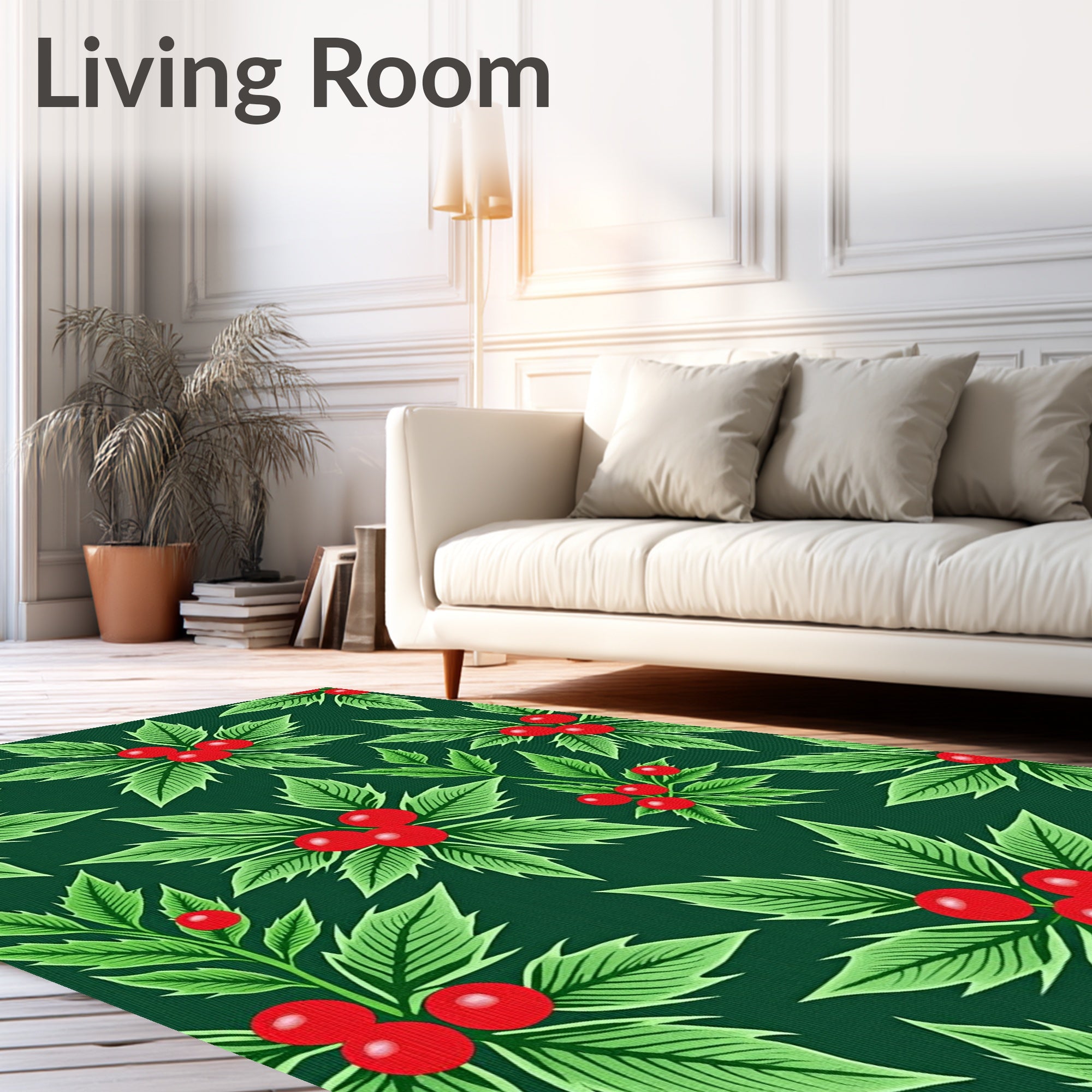 Green Holly Berry Festive Foliage Rug