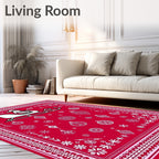 Red Santa Sleigh Ornaments Snowflakes Rug