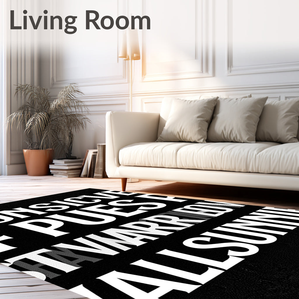 Bold Black Serif Alphabet Collage Rug