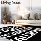 Bold Black Serif Alphabet Collage Rug