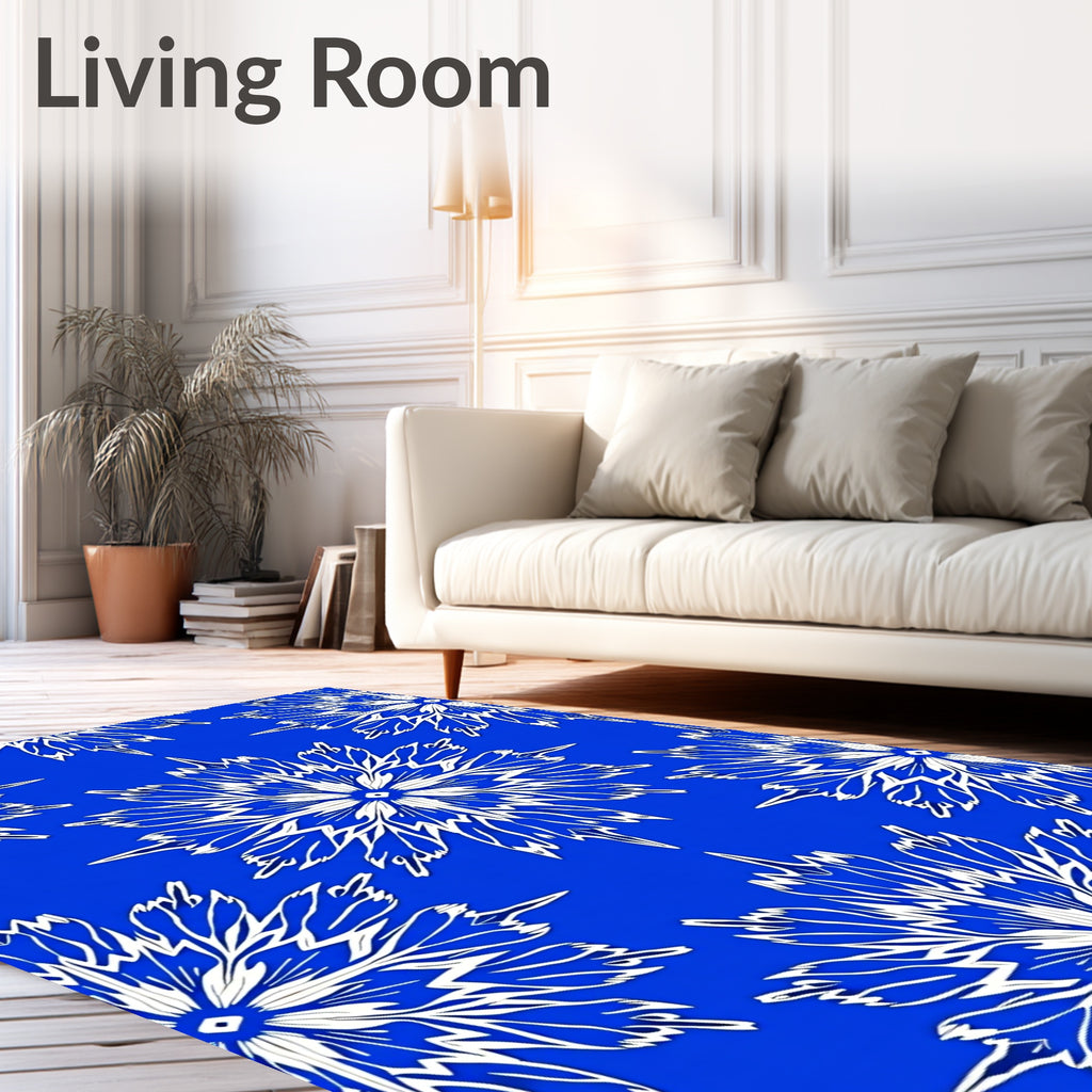 Bold Blue White Starburst Mandala Rug