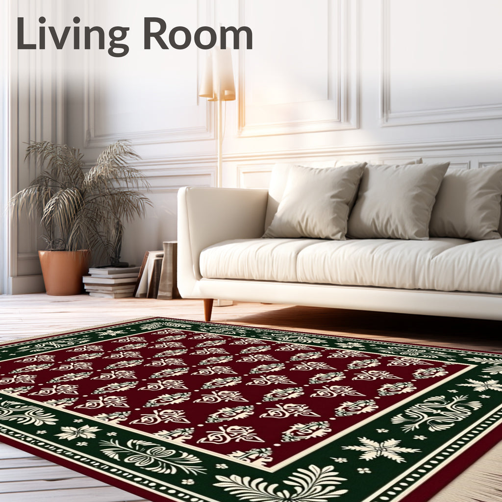 Crimson Cream Ornate Paisley Border Rug