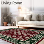 Crimson Cream Ornate Paisley Border Rug