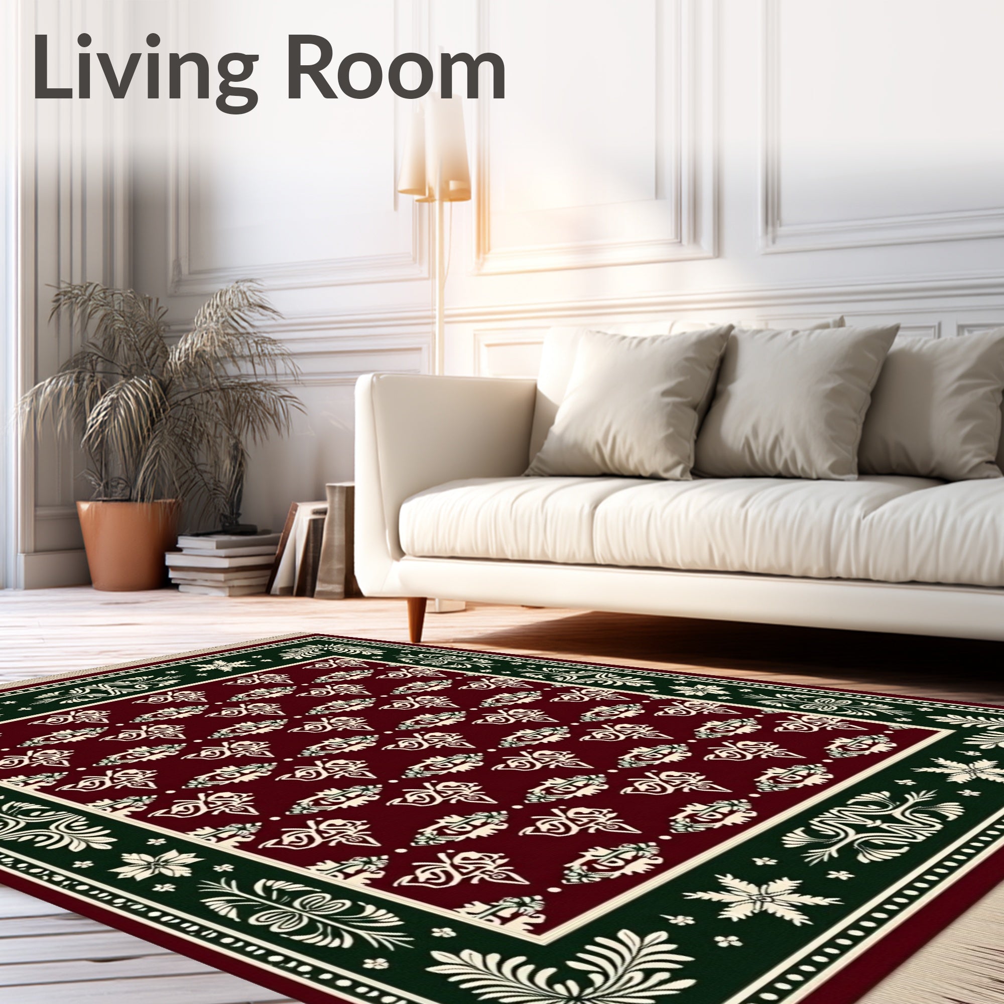 Crimson Cream Ornate Paisley Border Rug