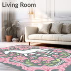 White Horse Pink Floral Garden Frame Rug