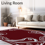 Crimson Silver Swirl Floral Border Rug
