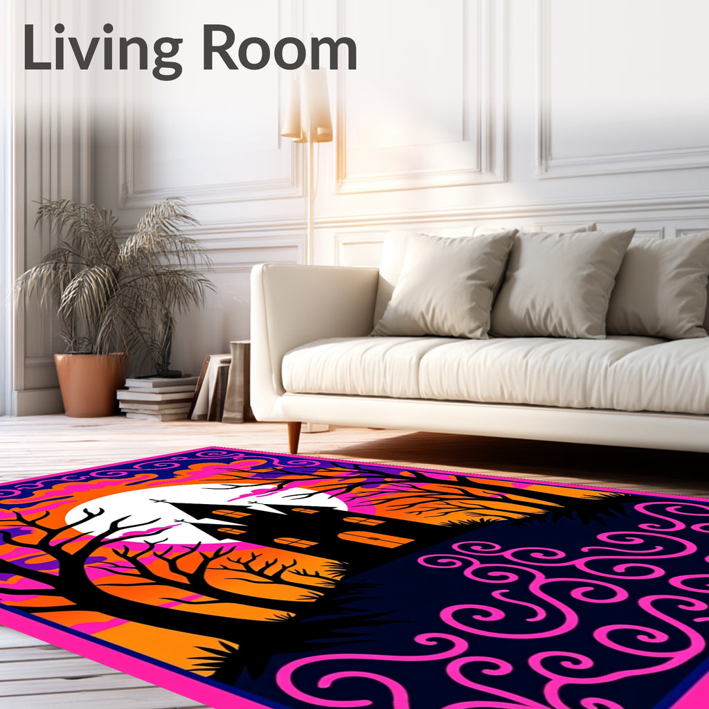 Spooky Haunted Castle Sunset Clouds Rug