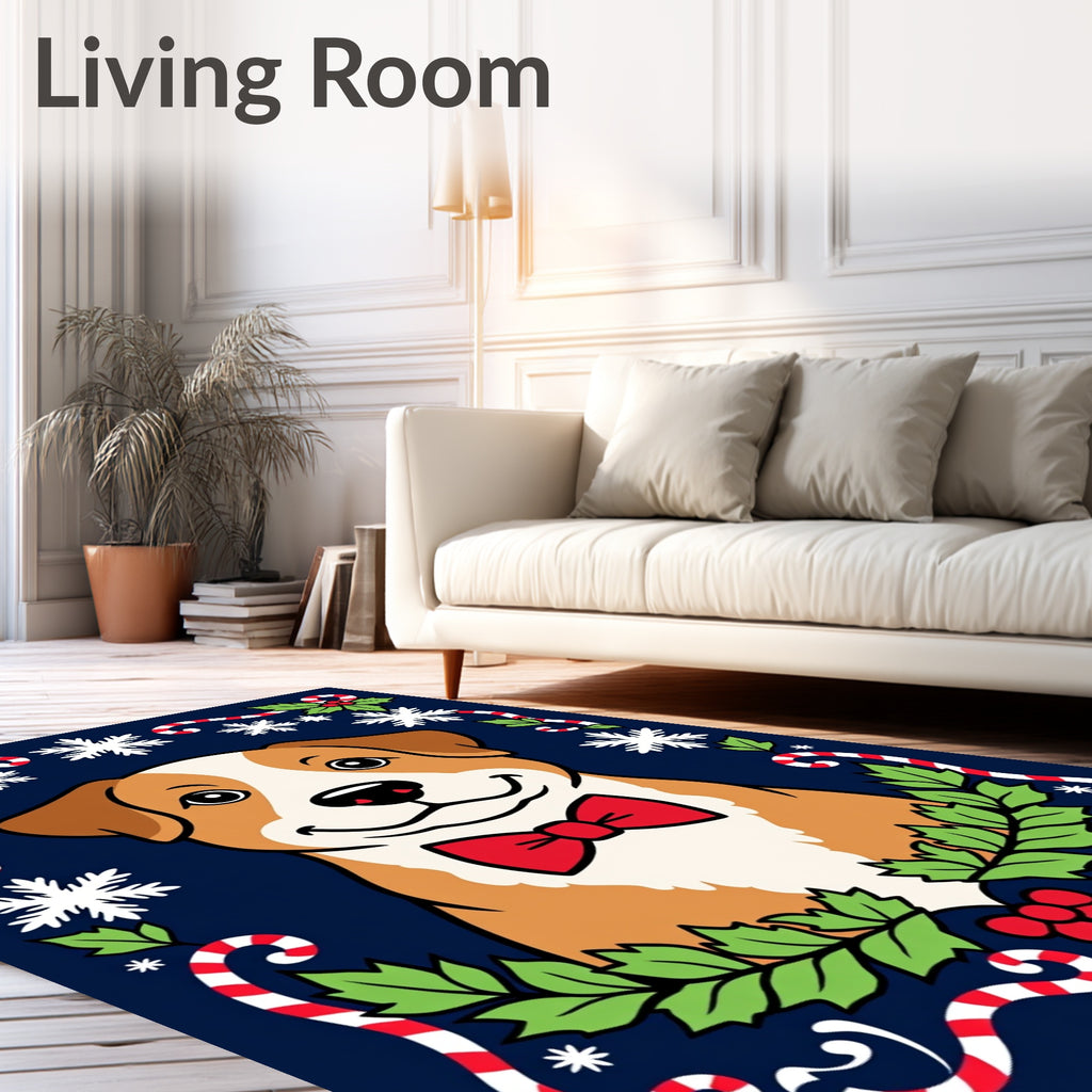 Festive Dog Holly Candy Cane Snowflakes Rug