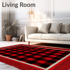 Classic Red Black Buffalo Check Fringe Rug