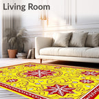 Vibrant Yellow Red Star Medallion Rug
