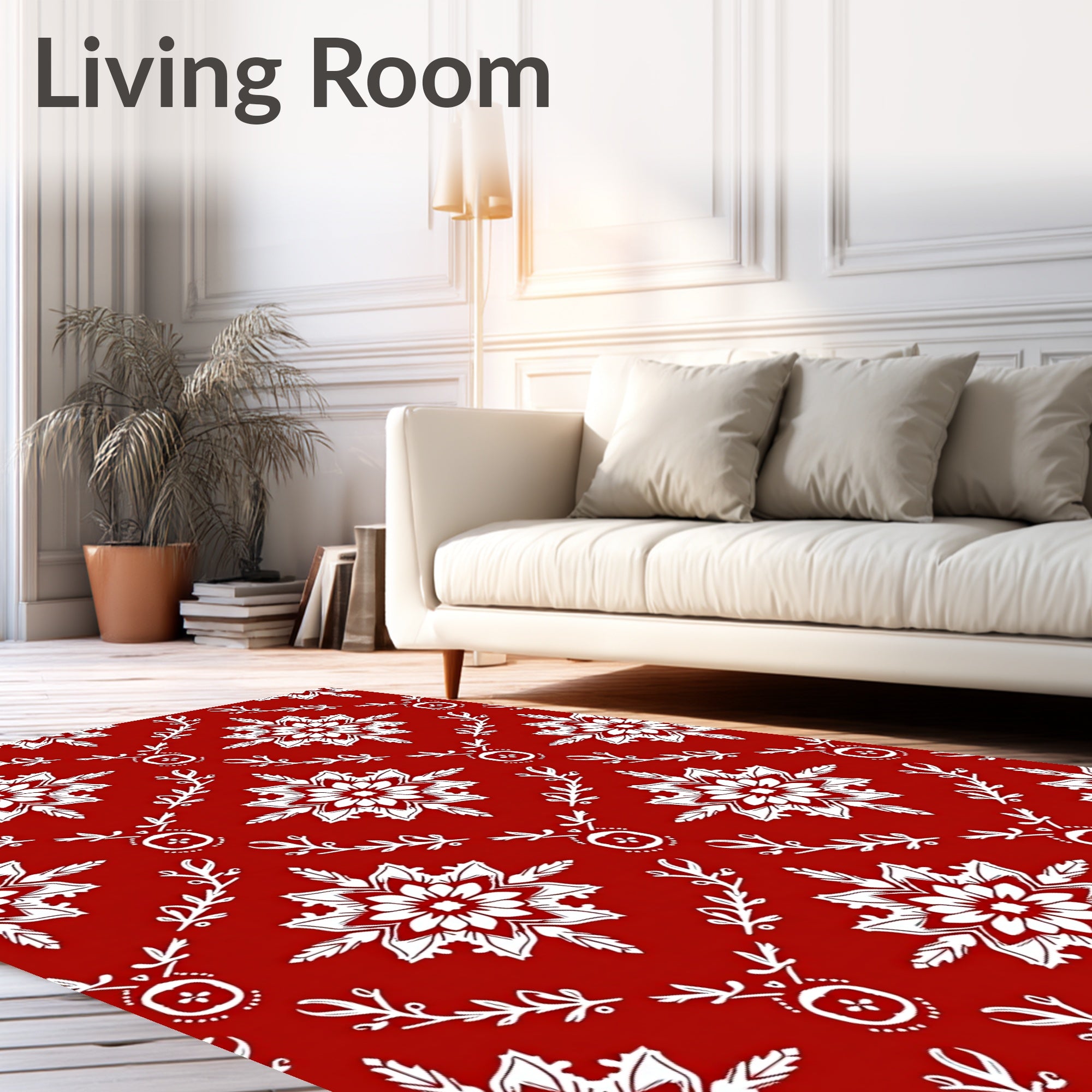 Charming Red White Snowflake Floral Rug