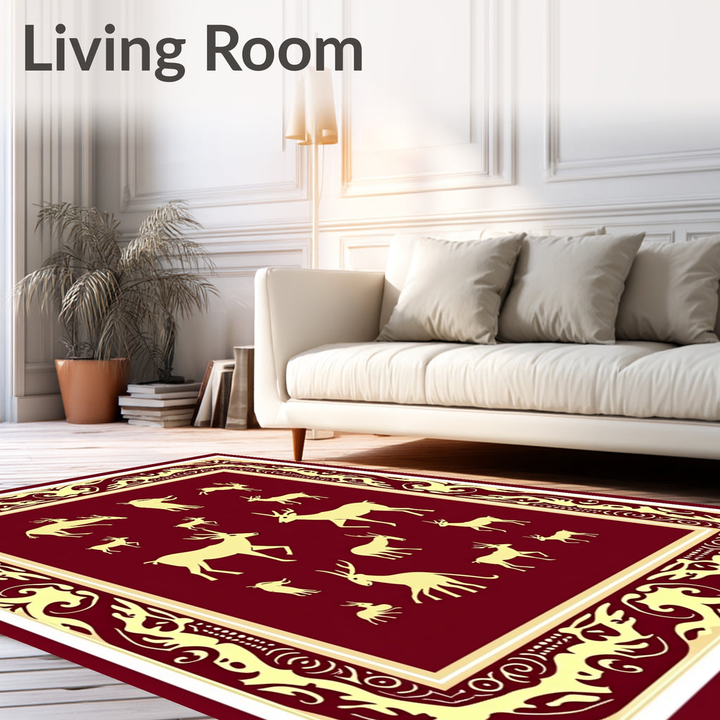 Crimson Deer Ensemble Ornate Border Rug