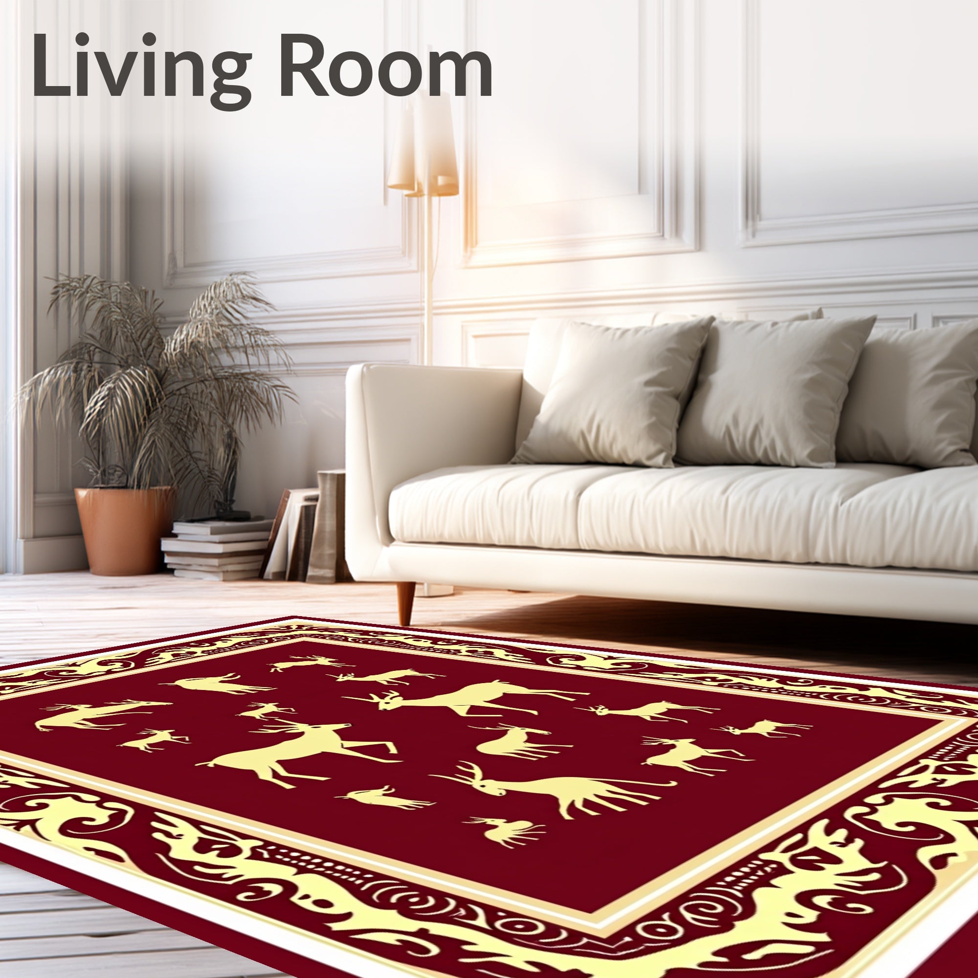 Crimson Deer Ensemble Ornate Border Rug